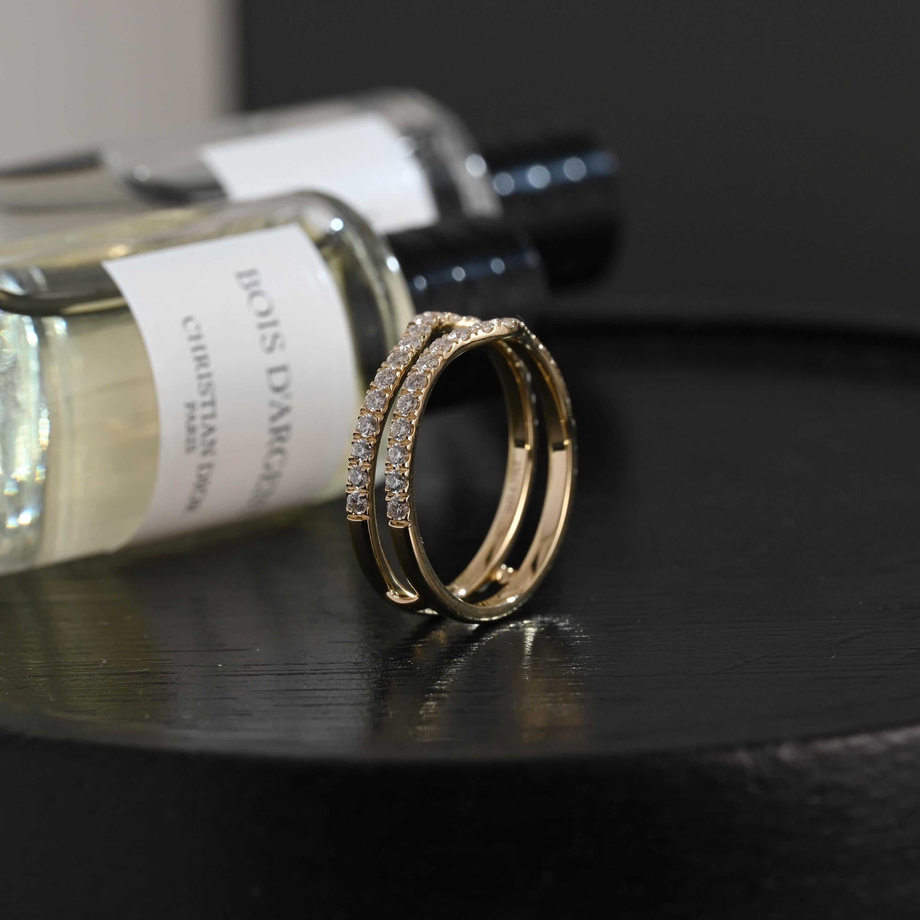 Solid Gold Round Cut Moissanite Wedding Band, Enhancer Matching Ring