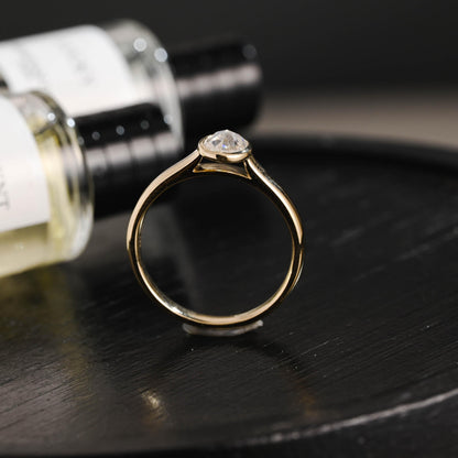 Solid Gold 3mm Rose Cut Oval Moissanite Engagement Ring, Anniversary Gift for Women