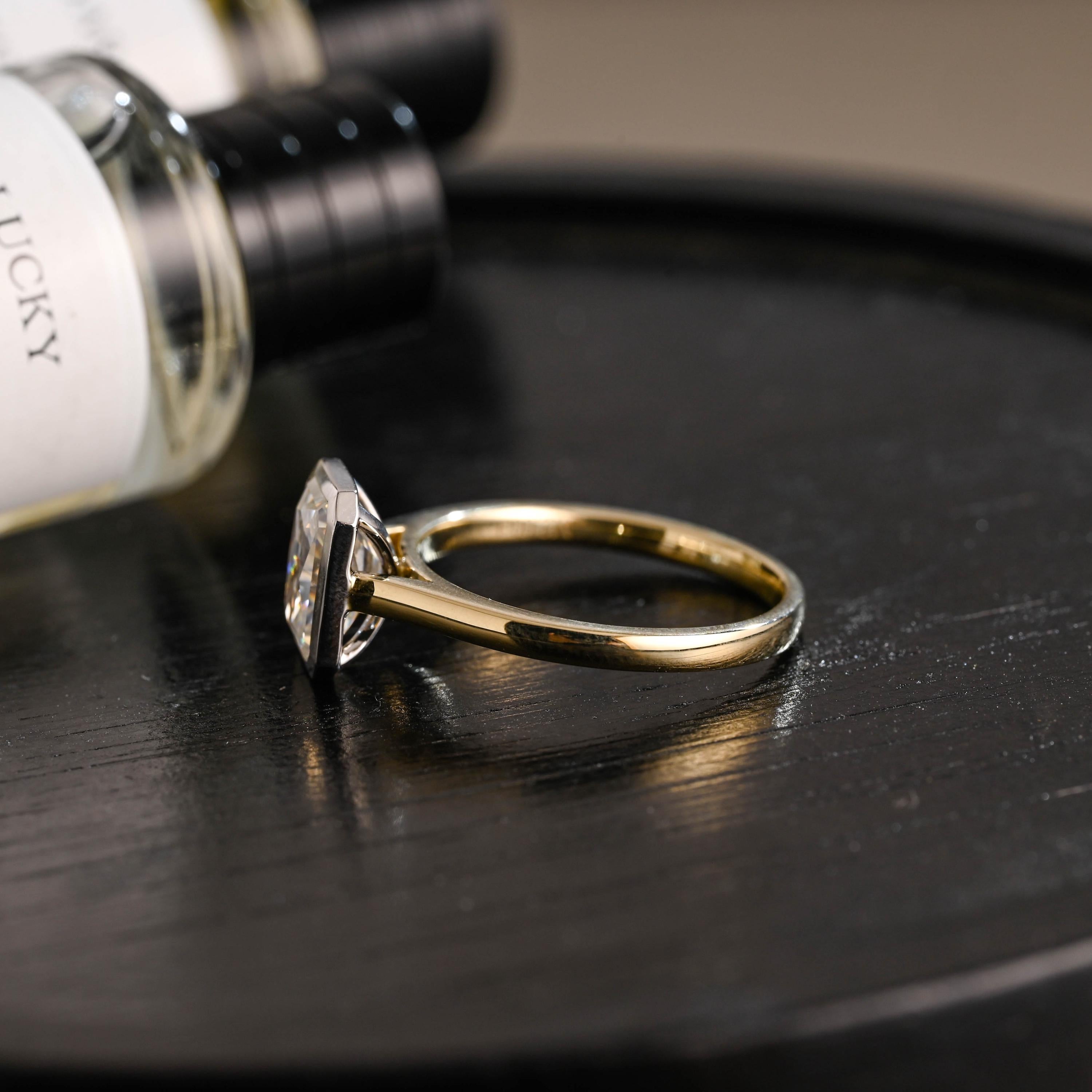 Solid Gold Two Tone Radiant Moissanite Engagement Ring, Anniversary Gift Birthday Gift for Women