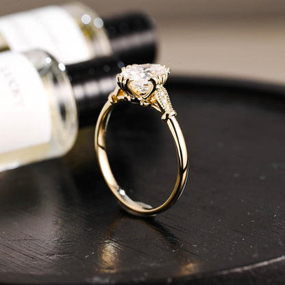 Solid Gold Oval Cut Moissanite Engagement Ring, Anniversary Gift Birthday Gift for Women Wife