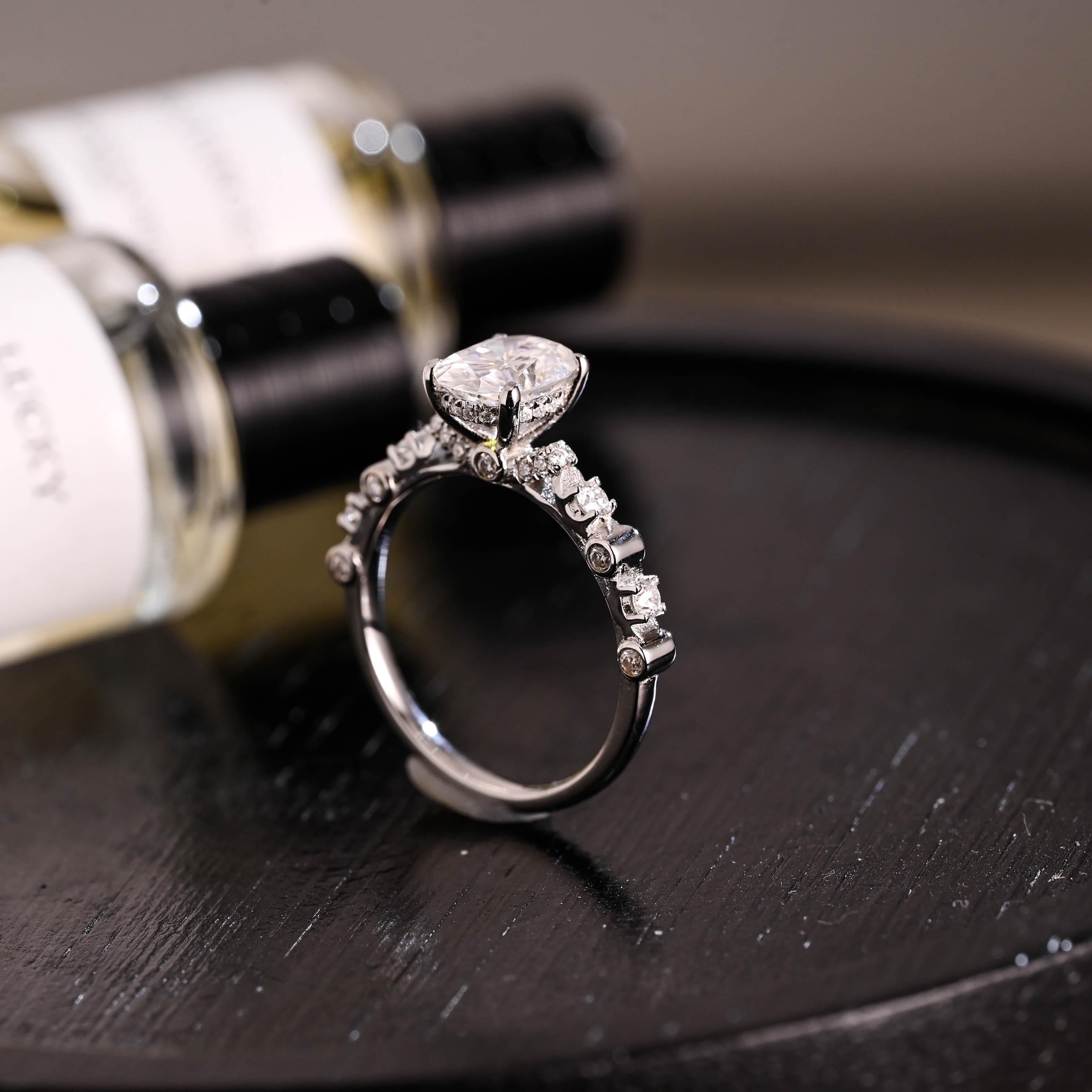 Solid Gold Oval Cut Moissanite Engagement Ring, Anniversary Gift Birthday Gift for Women Wife