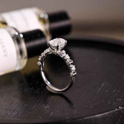 Solid Gold Oval Cut Moissanite Engagement Ring, Anniversary Gift Birthday Gift for Women Wife