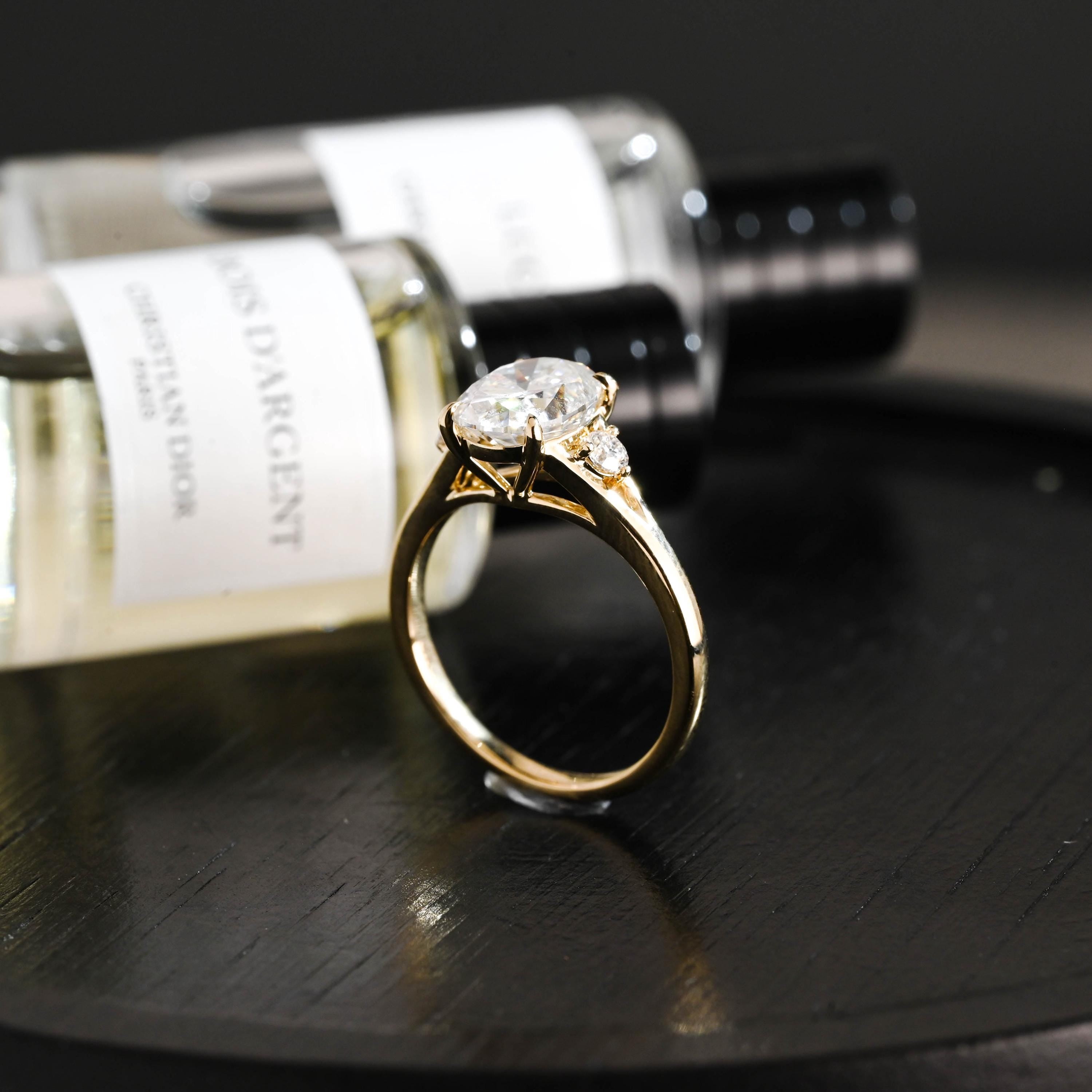Solid Gold Oval Cut Moissanite Engagement Ring, Anniversary Gift Birthday Gift for Women Wife