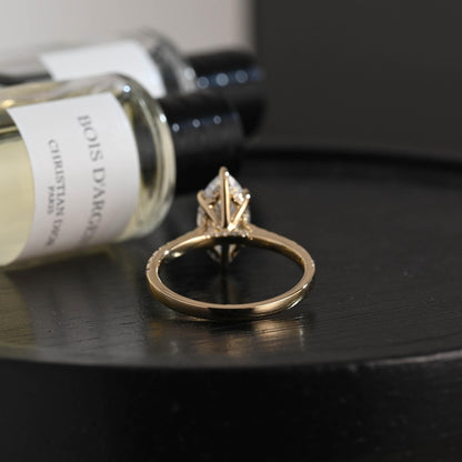 Solid Gold Marquise Cut Moissanite Engagement Ring, Pave Hidden Halo Wedding Ring
