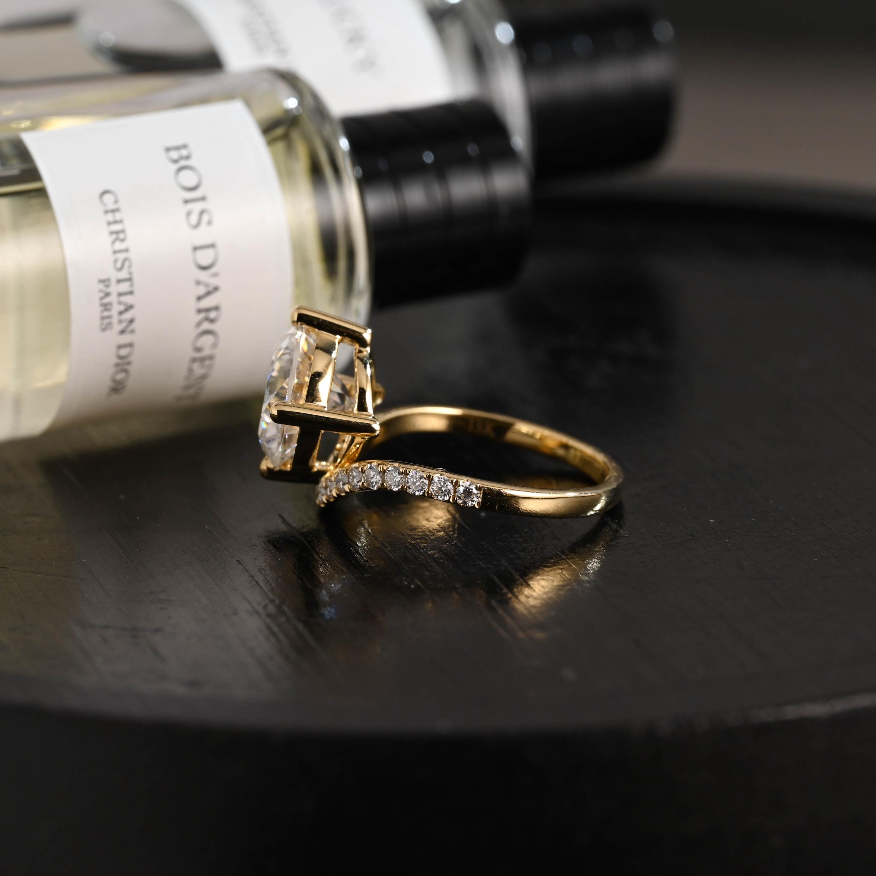 Solid Gold Round Cut Moissanite Sandwich Setting Engagement Ring, Wedding Ring