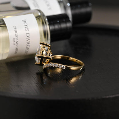 Solid Gold Round Cut Moissanite Sandwich Setting Engagement Ring, Wedding Ring