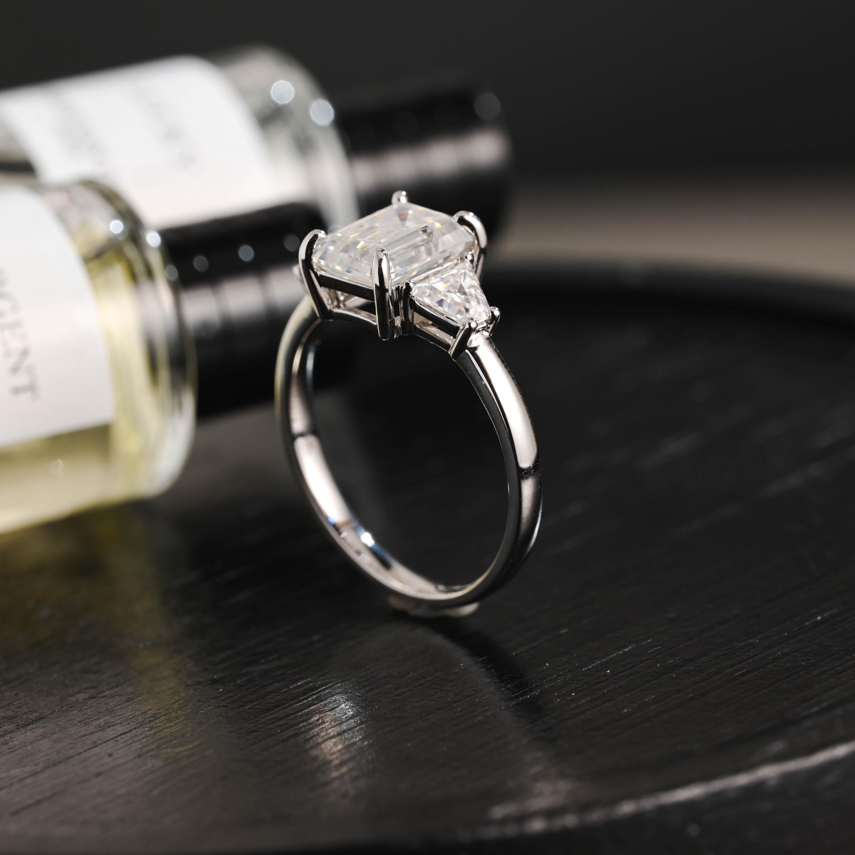Solid Gold Emerald Cut Moissanite Engagement Ring, Proposal Ring, Promise Ring, Wedding Ring, Anniversary Gift Birthday Gift for Women Wife