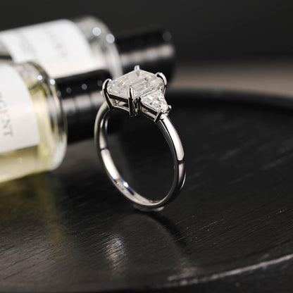 Solid Gold Emerald Cut Moissanite Engagement Ring, Proposal Ring, Promise Ring, Wedding Ring, Anniversary Gift Birthday Gift for Women Wife