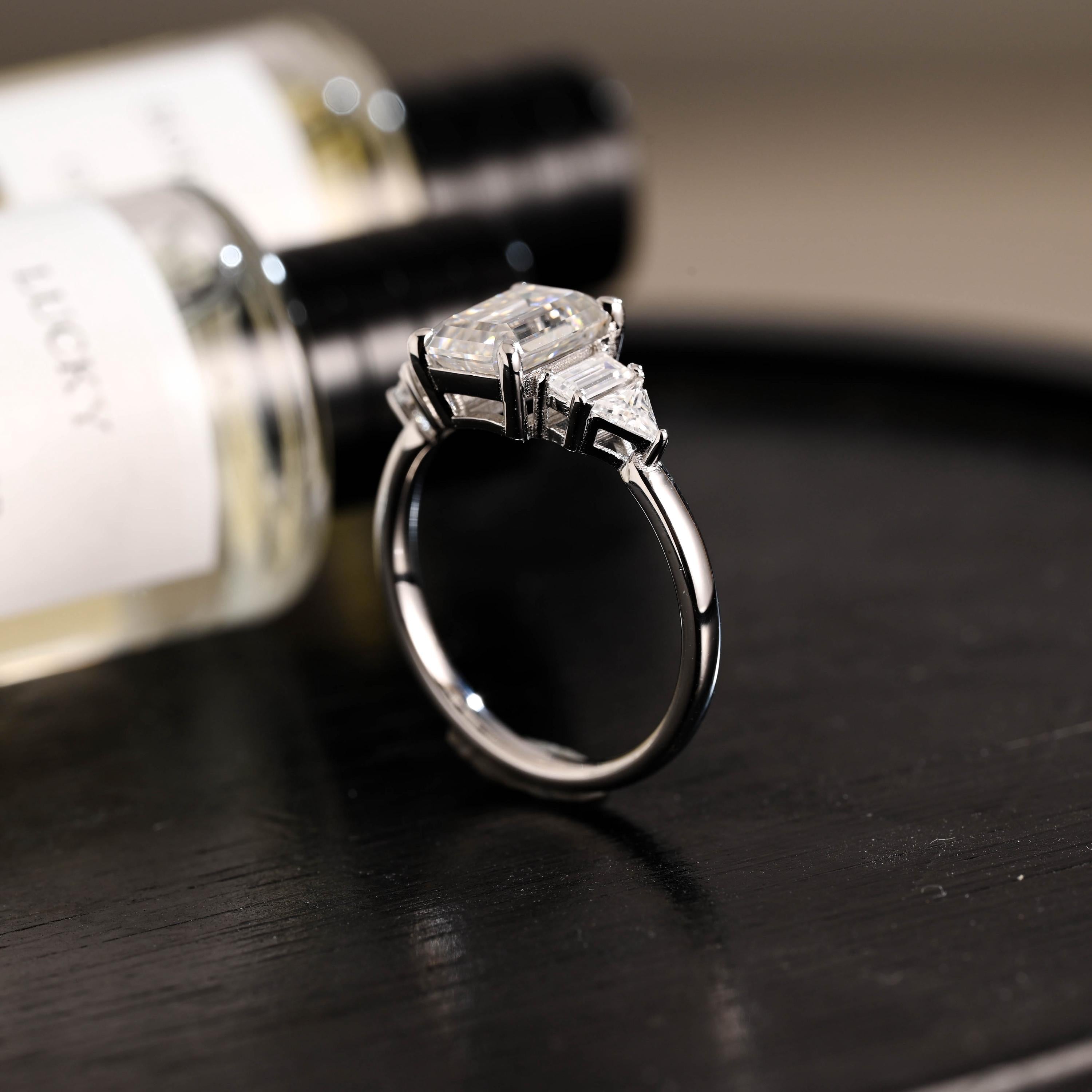 Solid Gold Emerald Cut Moissanite Engagement Ring, Proposal Ring, Promise Ring, Wedding Ring, Anniversary Gift Birthday Gift for Women Wife