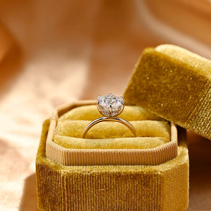 Two Tone Hidden Halo Round Cut Moissanite Engagement Ring, Round Cut Classic 6-Prong Wedding Ring