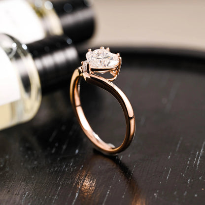 Solid Gold Heart Moissanite Engagement Ring, Marquise Promise Ring, Anniversary Gift Birthday Gift for Women