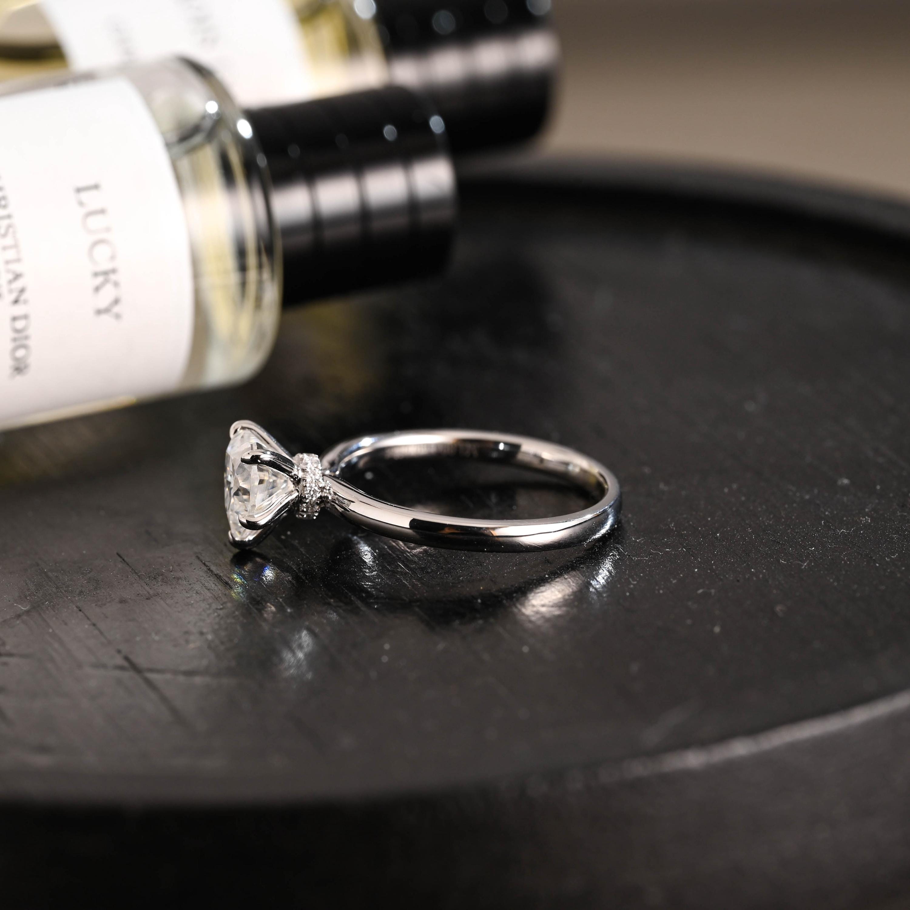 Solid Gold Heart Cut Moissanite Engagement Ring, Hidden Halo Proposal Ring, Promise Ring, Wedding Ring