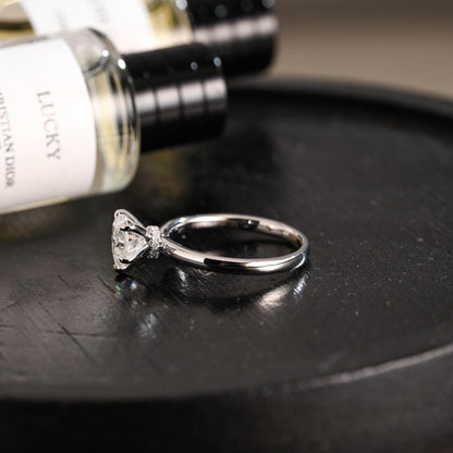 Solid Gold Heart Cut Moissanite Engagement Ring, Hidden Halo Proposal Ring, Promise Ring, Wedding Ring