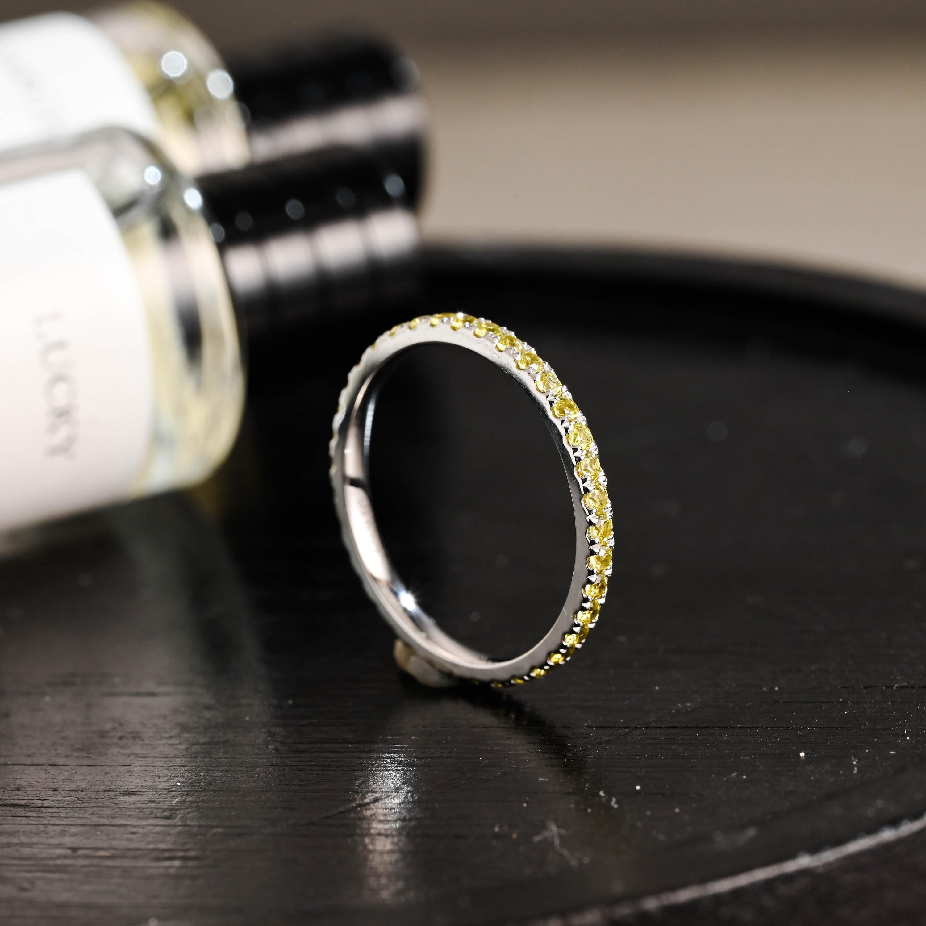 Solid Gold Yellow Sapphire Wedding Band, Matching Ring
