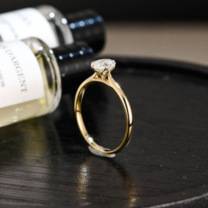Solid Gold Oval Cut Moissanite Engagement Ring, Tulip Proposal Ring