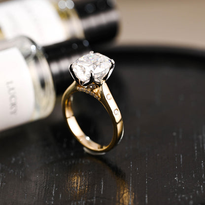 Solid Gold Two Tone Oval Cut Moissanite Engagement Ring, Anniversary Gift for Women