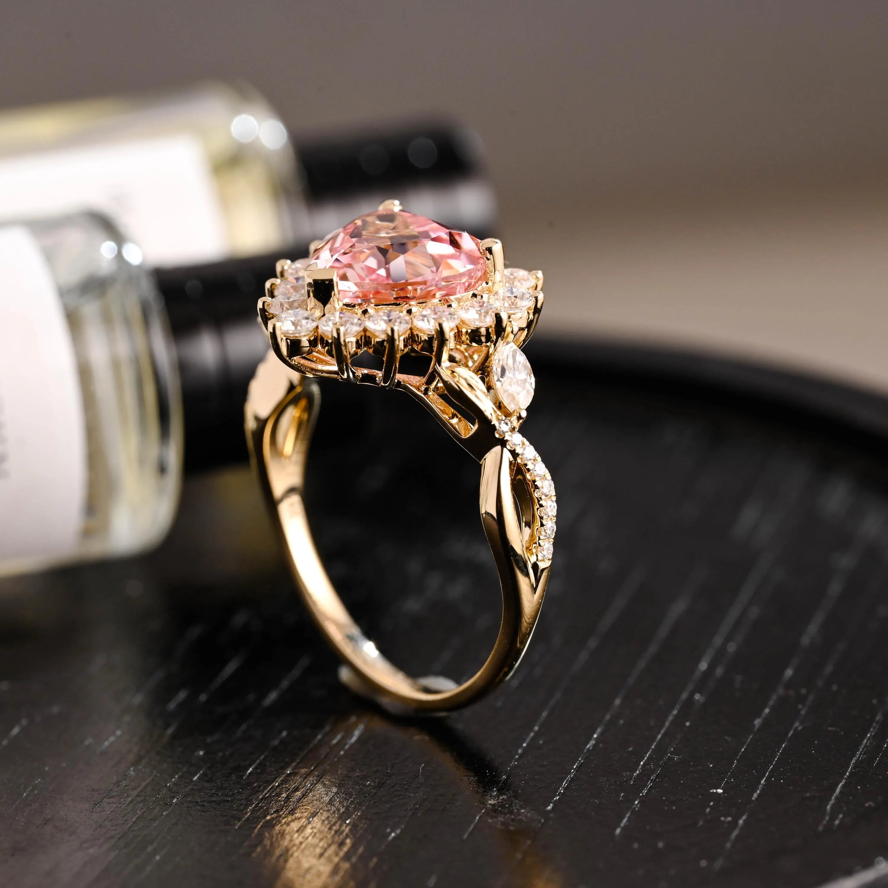 Solid Gold Heart Cut Moissanite Engagement Ring, Anniversary Gift Birthday Gift for Women Wife