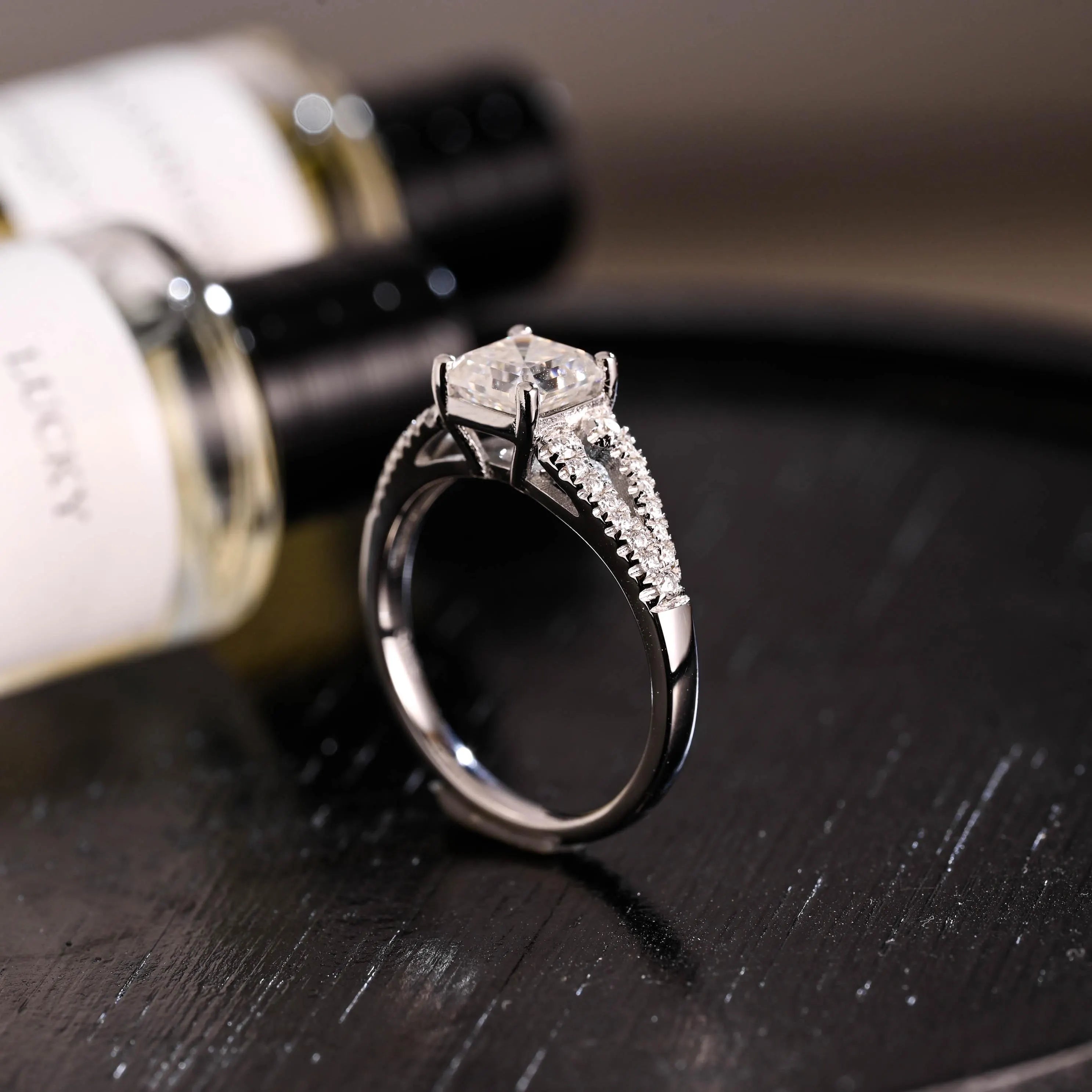 Solid Gold Asscher Cut Moissanite Engagement Ring, Proposal Ring, Promise Ring, Wedding Ring, Anniversary Gift Birthday Gift for Women Wife