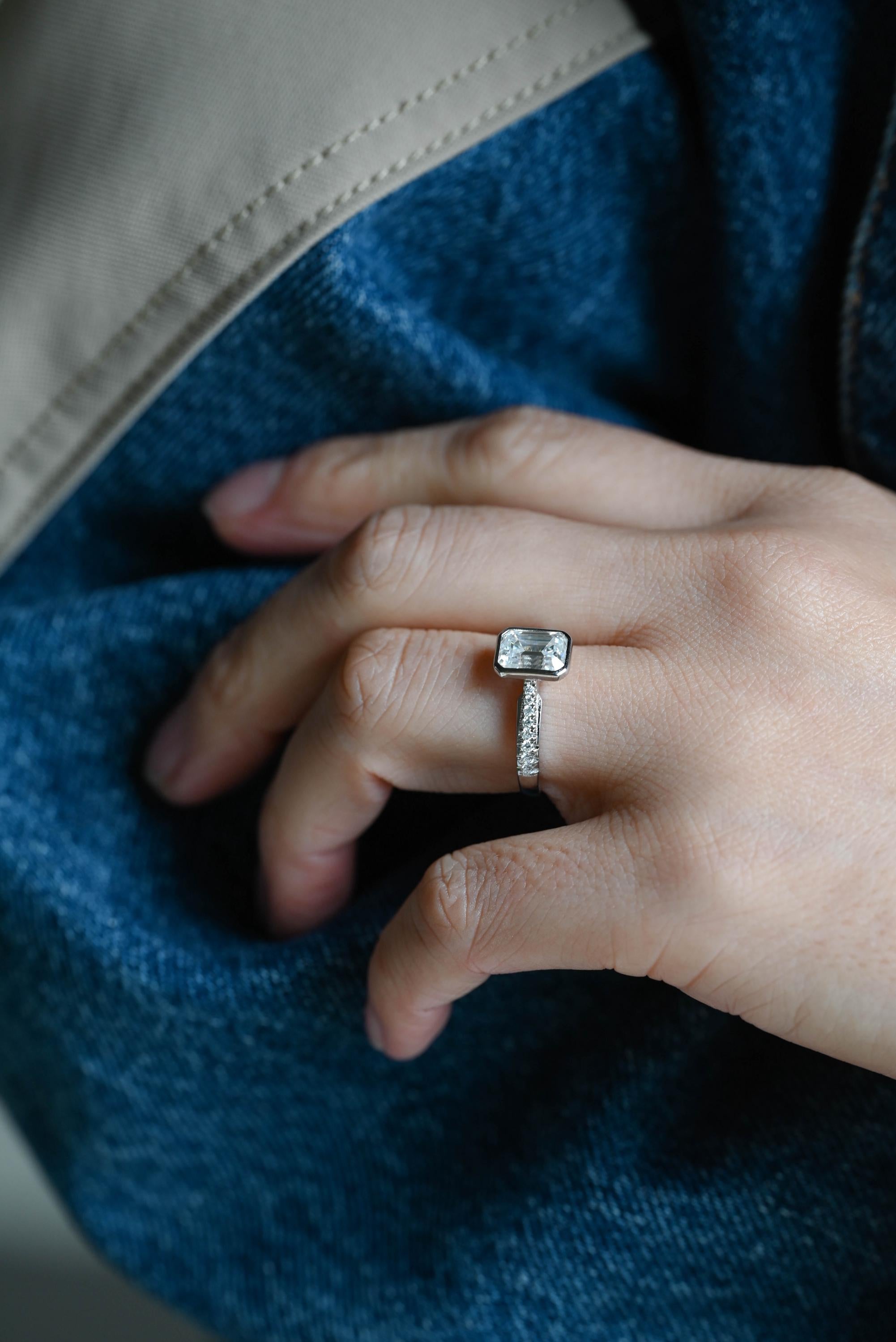 Solid Gold Emerald Cut Moissanite Engagement Ring, Proposal Ring, Promise Ring, Wedding Ring, Anniversary Gift Birthday Gift for Women Wife