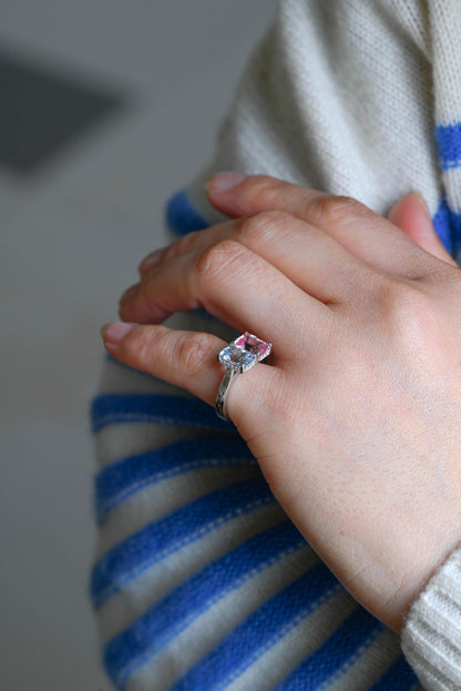 Solid Gold Toi et Moi Emerald Cut Pink Lab Grown Sapphire & Blue Lab Grown Sapphire Engagement Ring