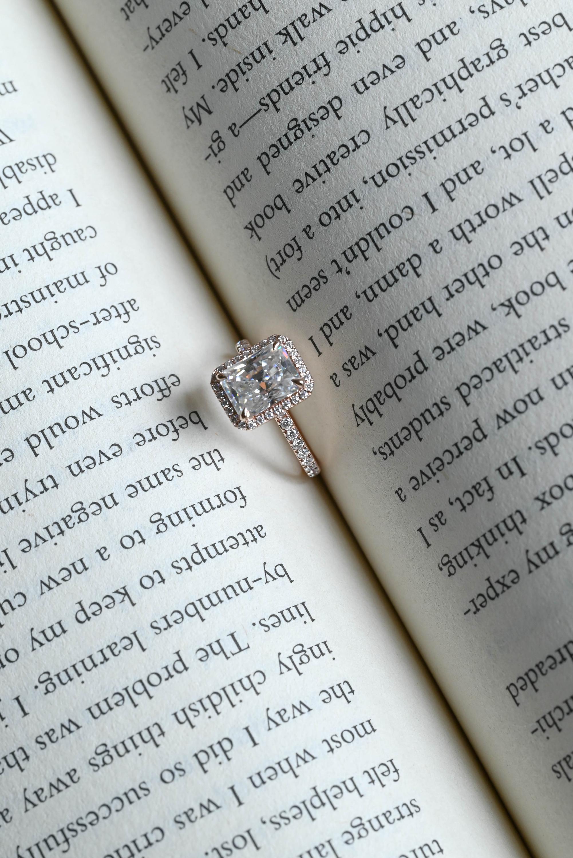 Solid Gold Radiant Cut Moissanite Engagement Ring, Halo Pave Vintage Style Wedding Ring