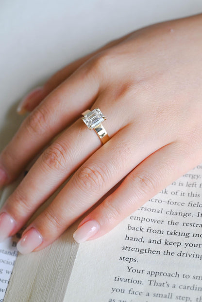 Solid Gold 5mm Solitaire Emerald Cut Moissanite Engagement Ring, Proposal Ring, Promise Ring, Wedding Ring, Anniversary Gift for Women Wife