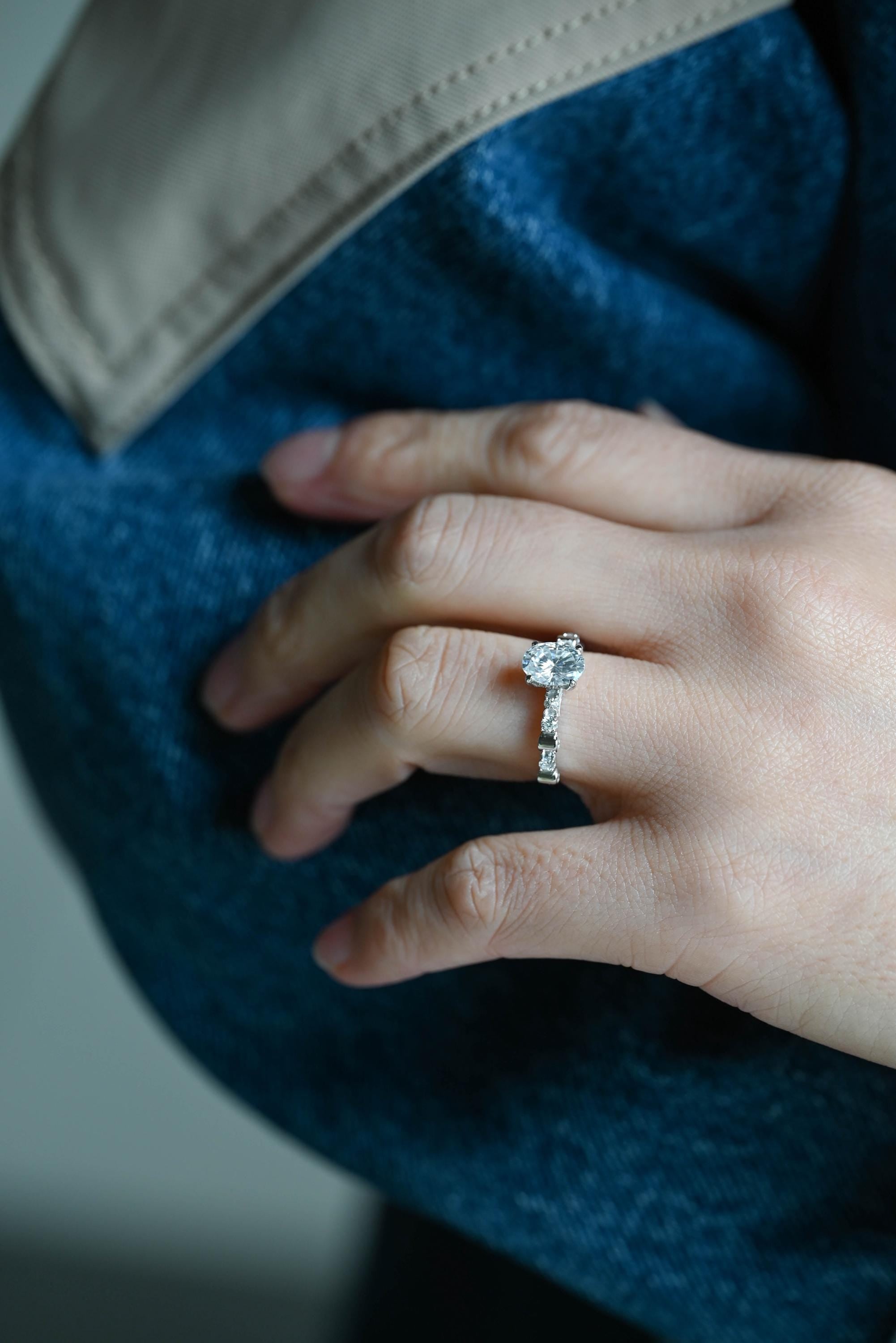 Solid Gold Oval Cut Moissanite Engagement Ring, Anniversary Gift Birthday Gift for Women Wife