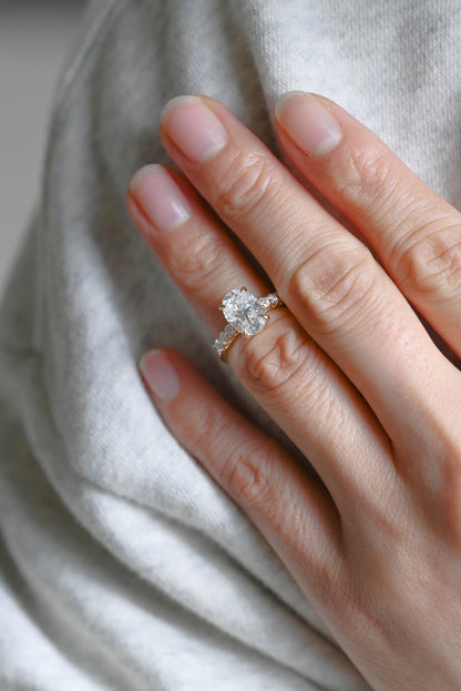 Solid Gold Oval Cut Moissanite Engagement Ring, Anniversary Gift Birthday Gift for Women Wife
