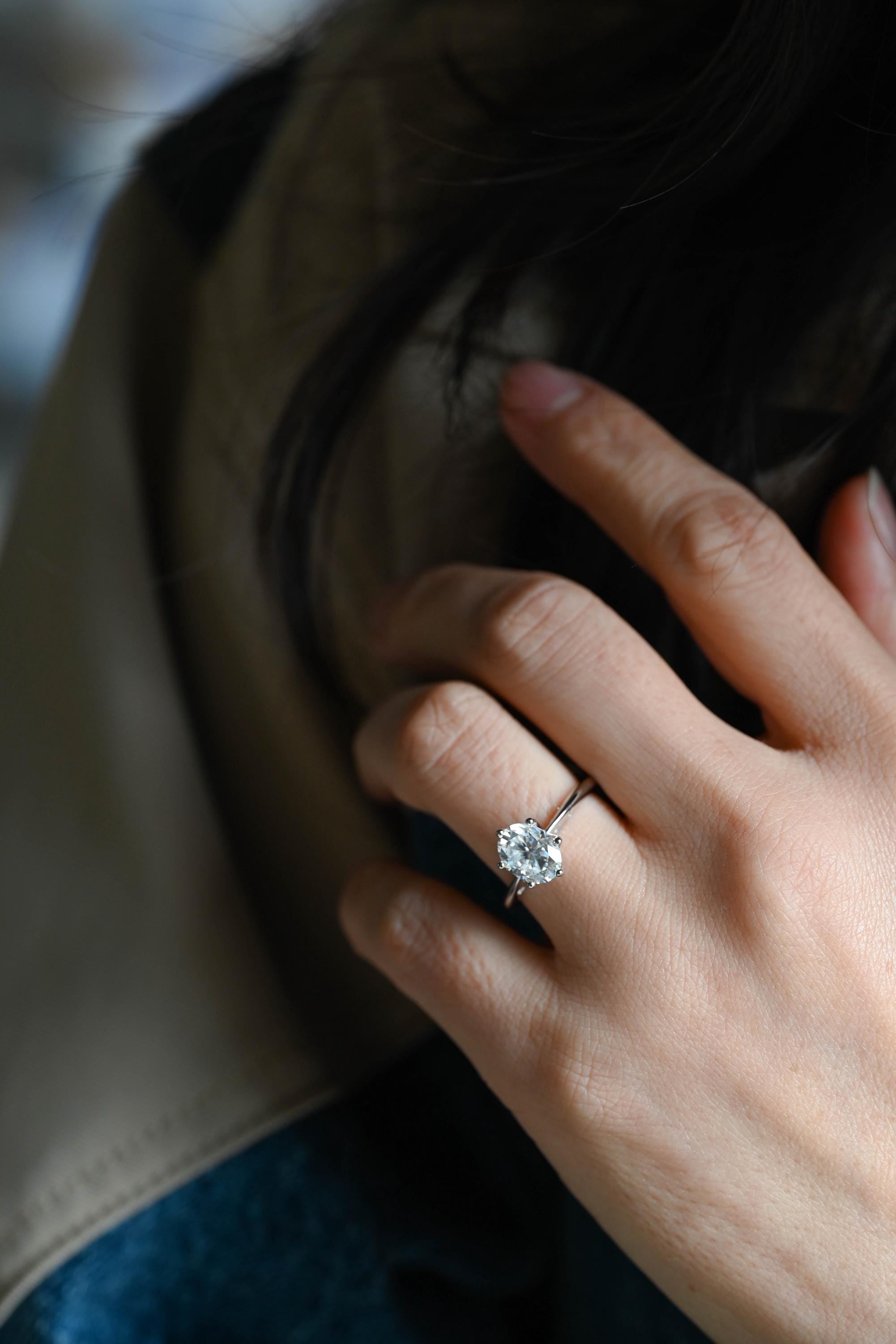 Solid Gold Oval Cut Moissanite Engagement Ring, Anniversary Gift for Women