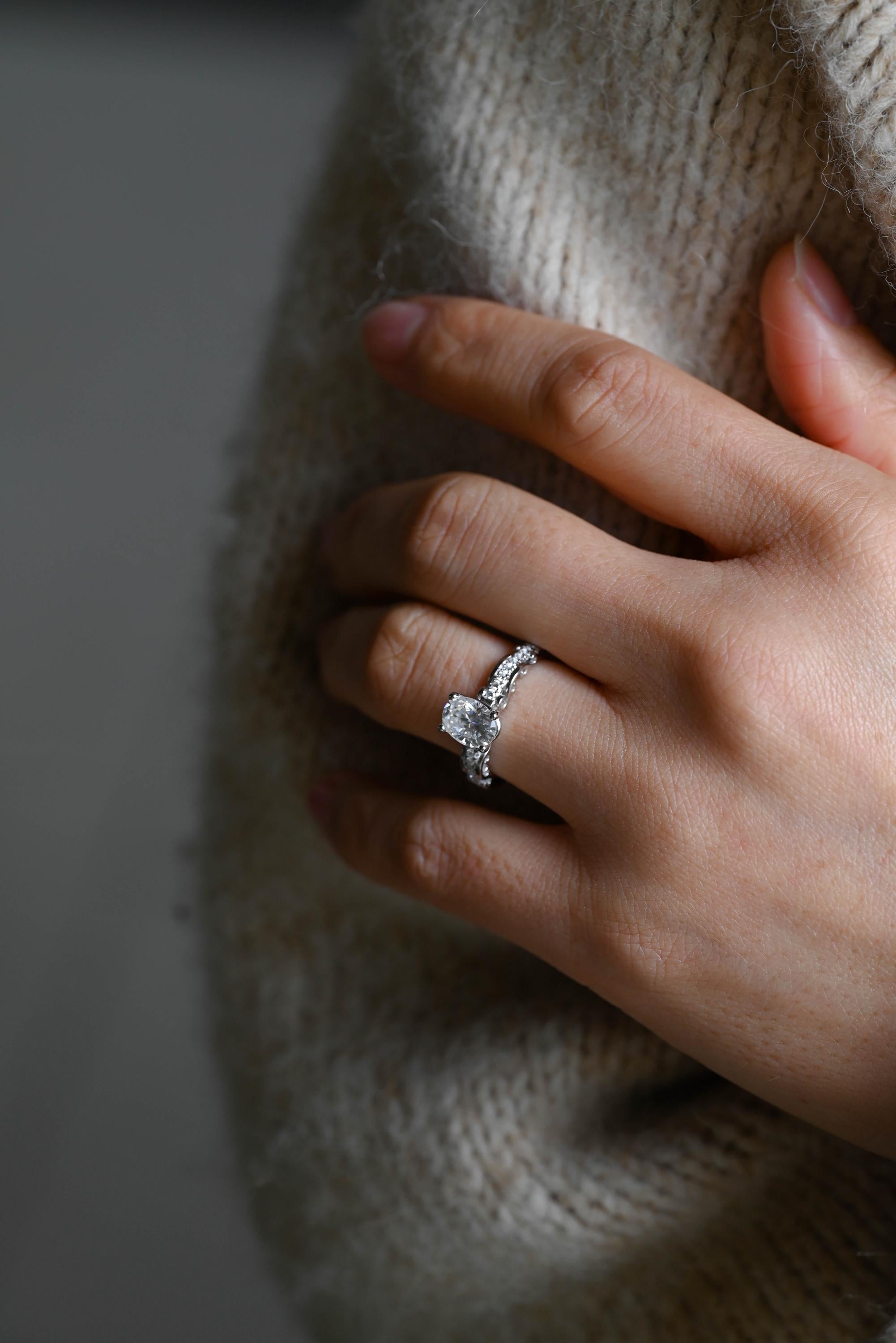 Solid Gold Oval Cut Moissanite Engagement Ring, Anniversary Gift Birthday Gift for Women Wife