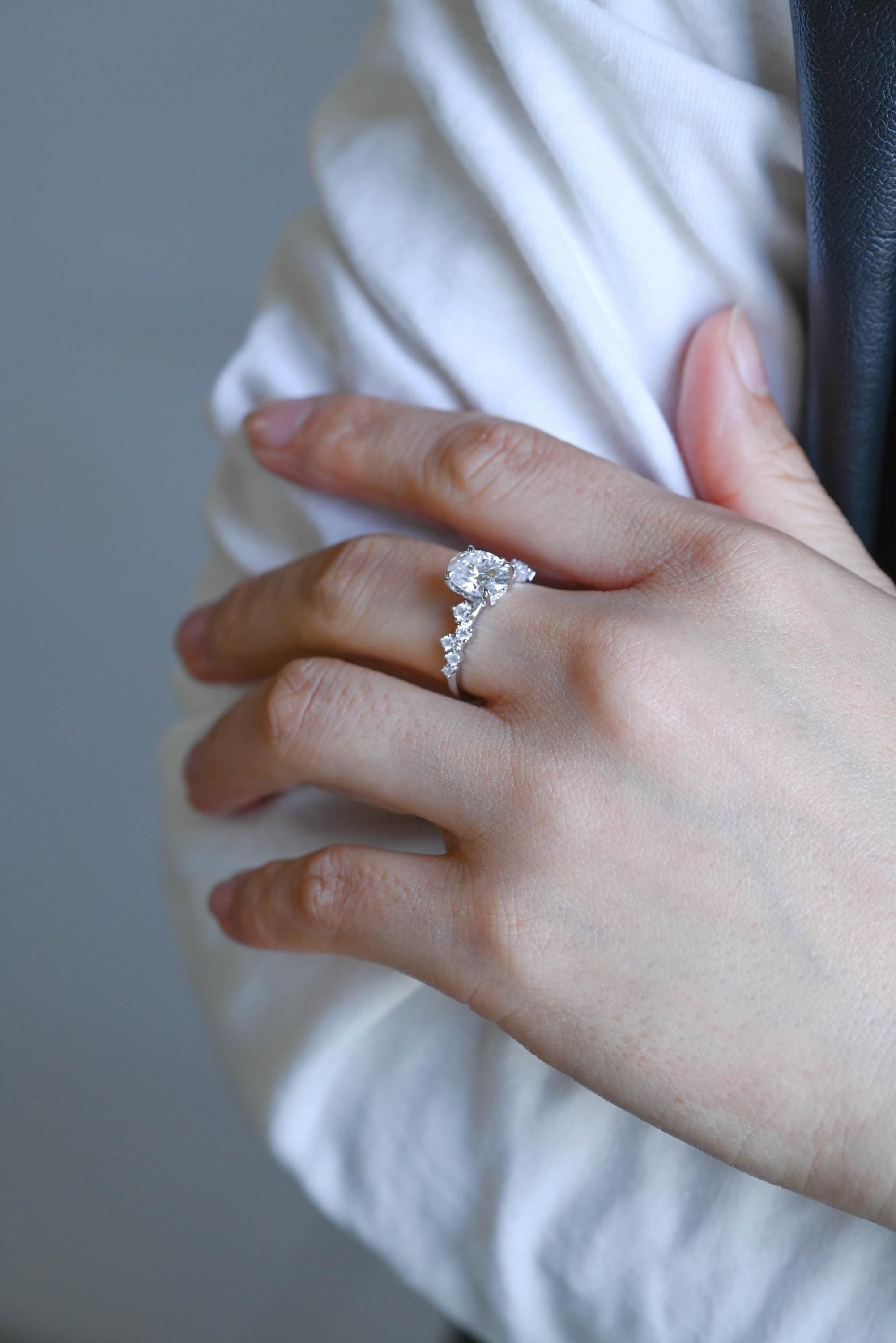 Solid Gold Oval Cut Moissanite Engagement Ring, Anniversary Gift Birthday Gift for Women Wife