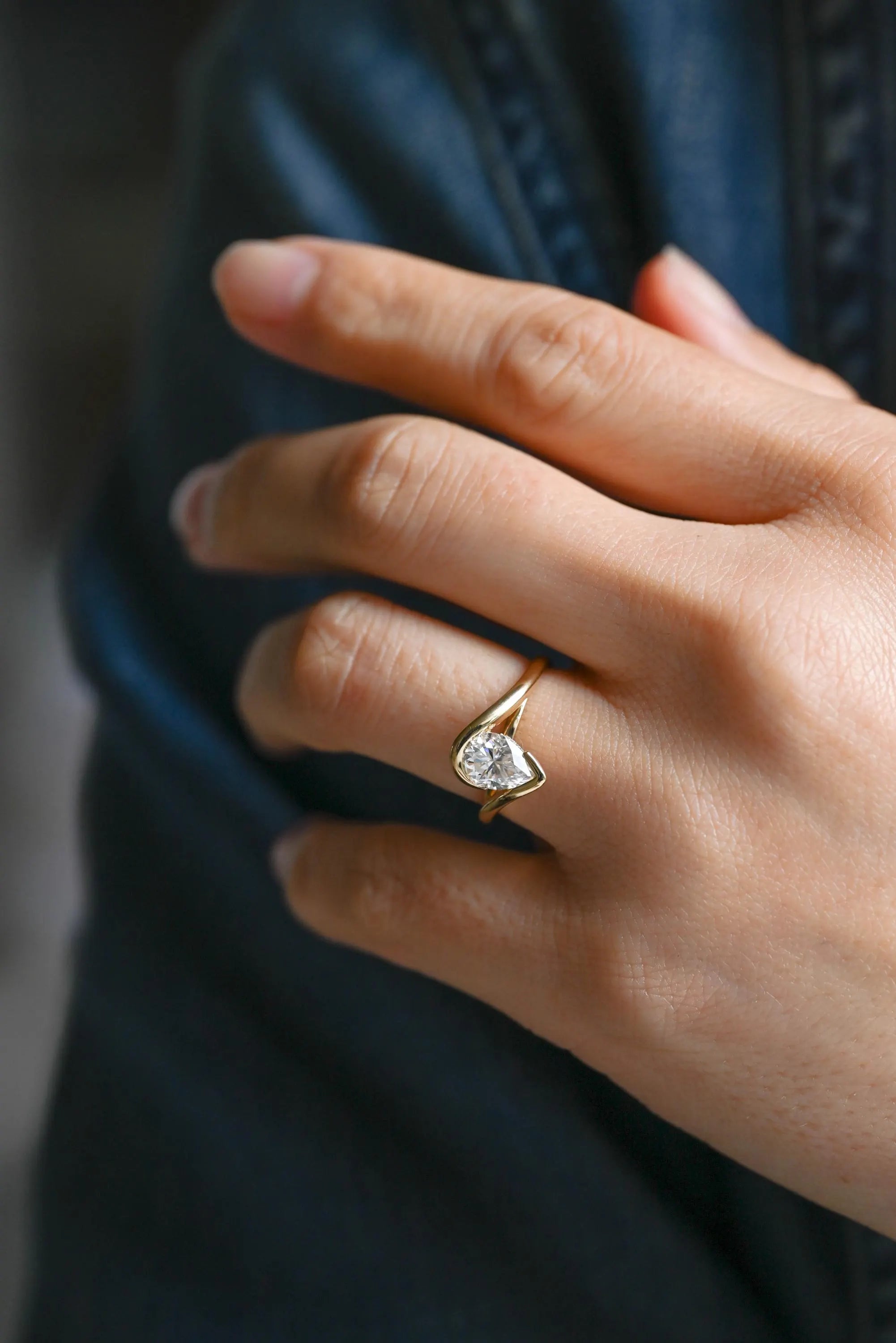 Solid Gold Pear Cut Moissanite Engagement Ring, Proposal Ring, Anniversary Gift Birthday Gift for Women Wife