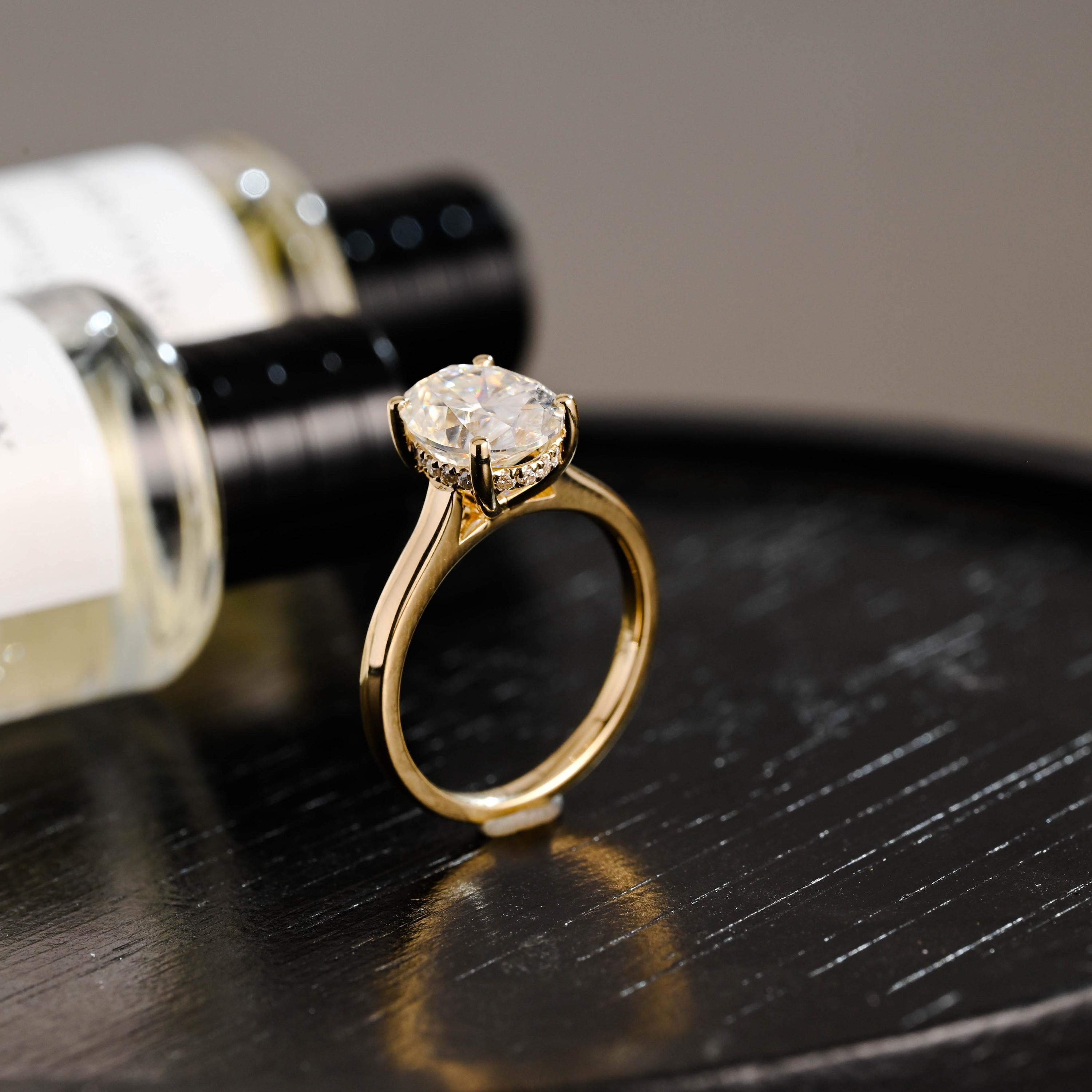 Solid Gold Oval Cut Moissanite Engagement Ring, Anniversary Gift Birthday Gift for Women Wife