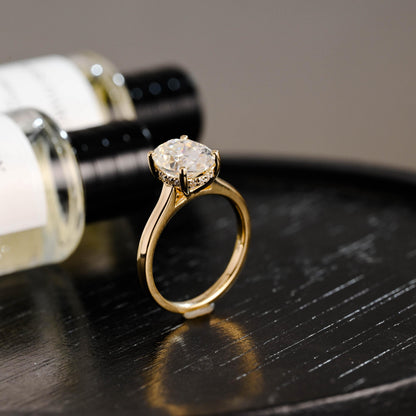 Solid Gold Oval Cut Moissanite Engagement Ring, Anniversary Gift Birthday Gift for Women Wife