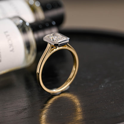 Solid Gold Two Tone Radiant Moissanite Engagement Ring, Anniversary Gift Birthday Gift for Women