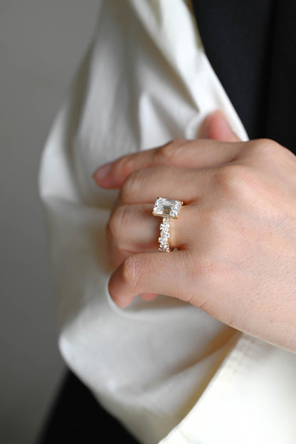 Solid Gold Emerald Cut Moissanite Engagement Ring, Proposal Ring, Promise Ring, Wedding Ring, Anniversary Gift Birthday Gift for Women Wife