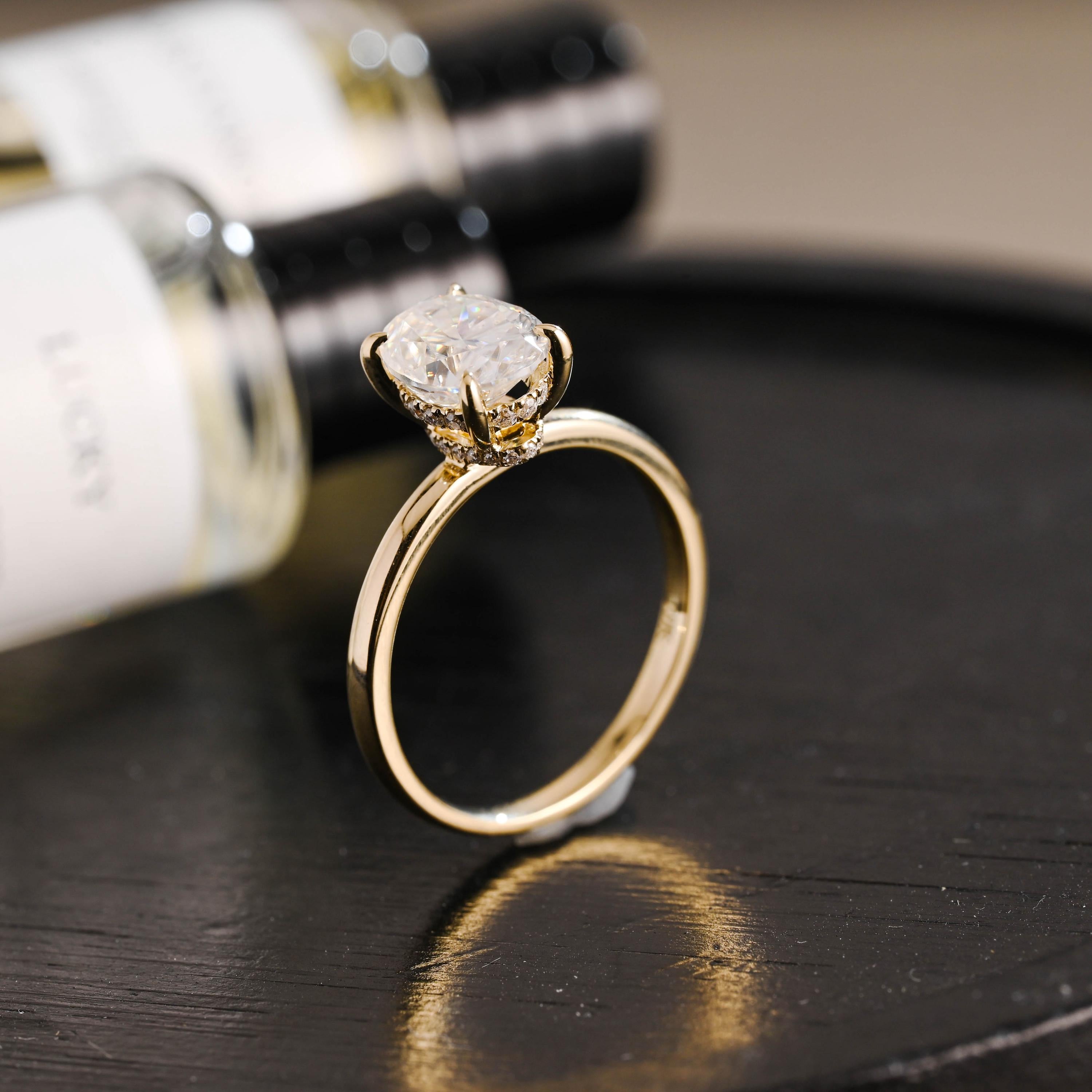 Solid Gold Oval Cut Moissanite Engagement Ring, Anniversary Gift Birthday Gift for Women Wife
