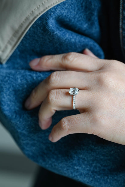 Solid Gold Hidden Halo Emerald Cut Moissanite Engagement Ring, Proposal Ring, Promise Ring, Wedding Ring, Anniversary Gift for Women Wife