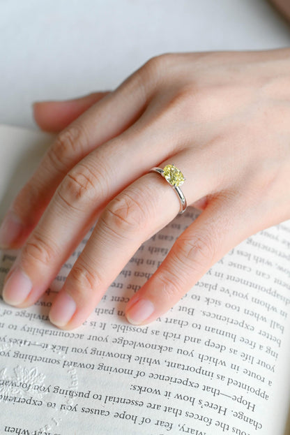 Solid Gold Oval Cut Solitaire Yellow Moissanite Engagement Ring, Gift for Women
