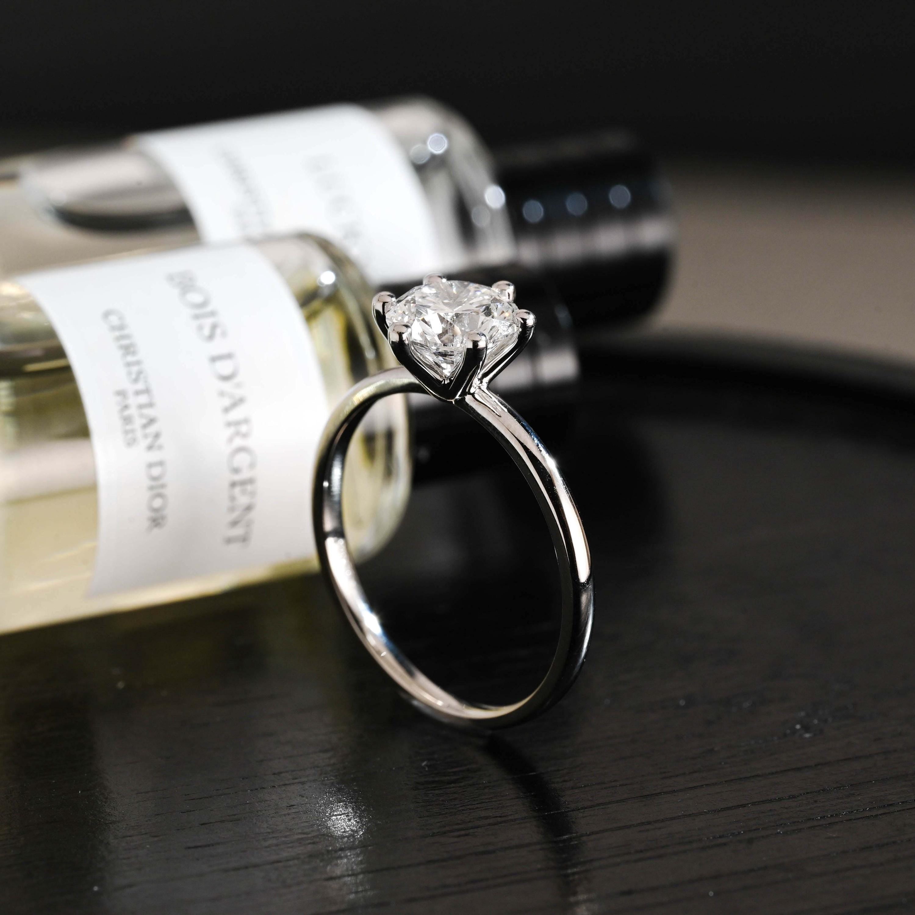 Solid Gold Solitaire Round Cut Moissanite Engagement Ring, Wedding Ring