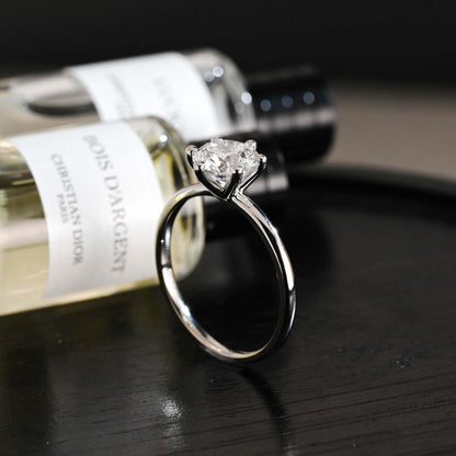 Solid Gold Solitaire Round Cut Moissanite Engagement Ring, Wedding Ring