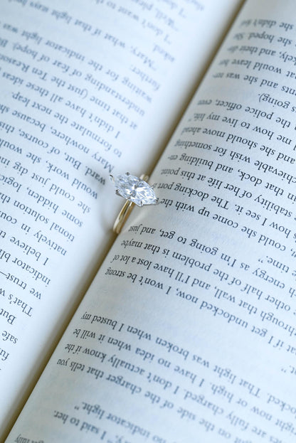 Two Tone Tulip Setting Marquise Moissanite Ring, Solid Gold Engagement Ring
