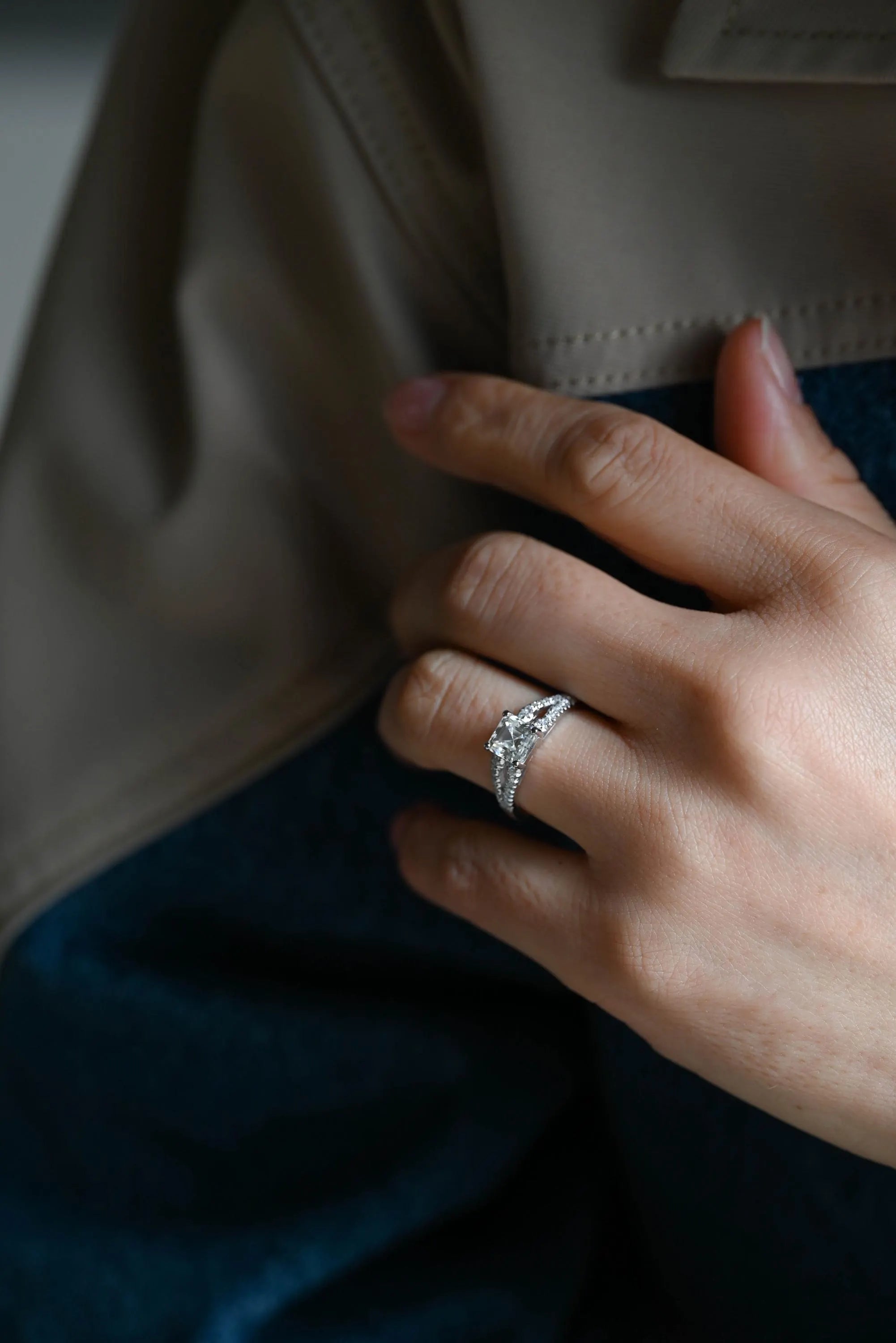 Solid Gold Asscher Cut Moissanite Engagement Ring, Proposal Ring, Promise Ring, Wedding Ring, Anniversary Gift Birthday Gift for Women Wife