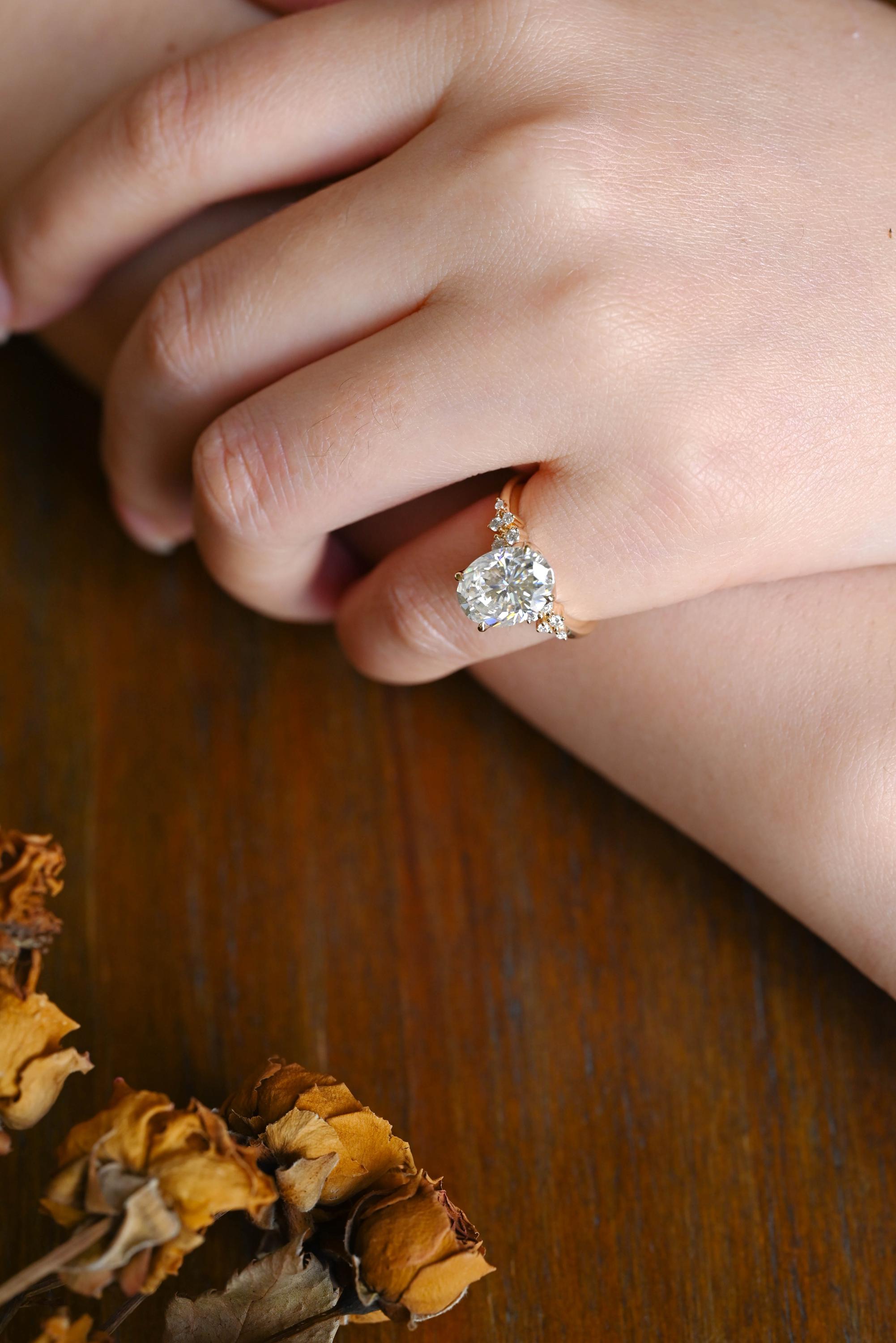 Solid Gold Oval Cut Moissanite Engagement Ring, Anniversary Gift Birthday Gift for Women Wife