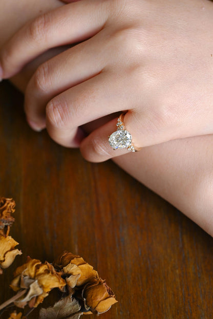 Solid Gold Oval Cut Moissanite Engagement Ring, Anniversary Gift Birthday Gift for Women Wife