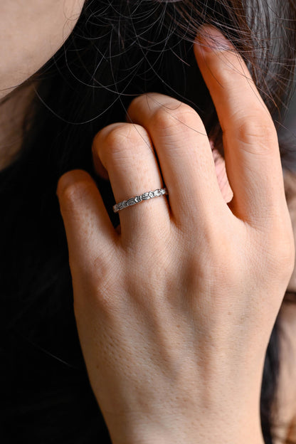 Solid Gold Floral Wedding Band, Nature Inspired Anniversary Ring