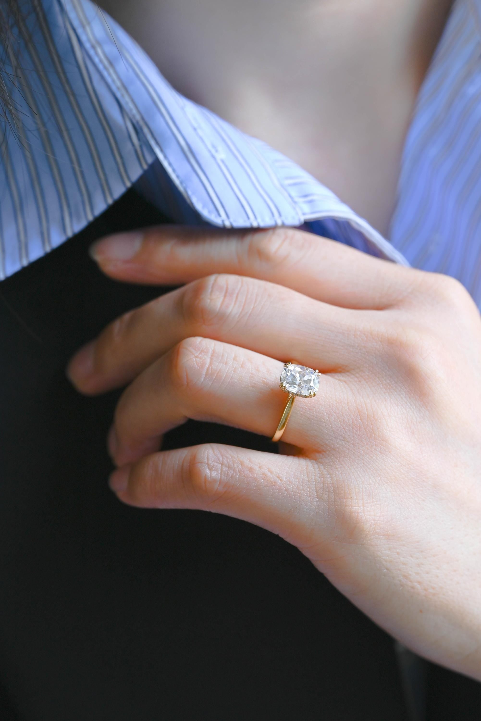 Hidden Halo Elongated Cushion Moissanite Engagement Ring, Solid Gold Proposal Ring, Promise Ring, Wedding Ring, Anniversary Gift for Women