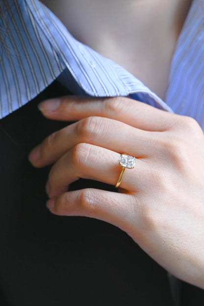 Hidden Halo Elongated Cushion Moissanite Engagement Ring, Solid Gold Proposal Ring, Promise Ring, Wedding Ring, Anniversary Gift for Women