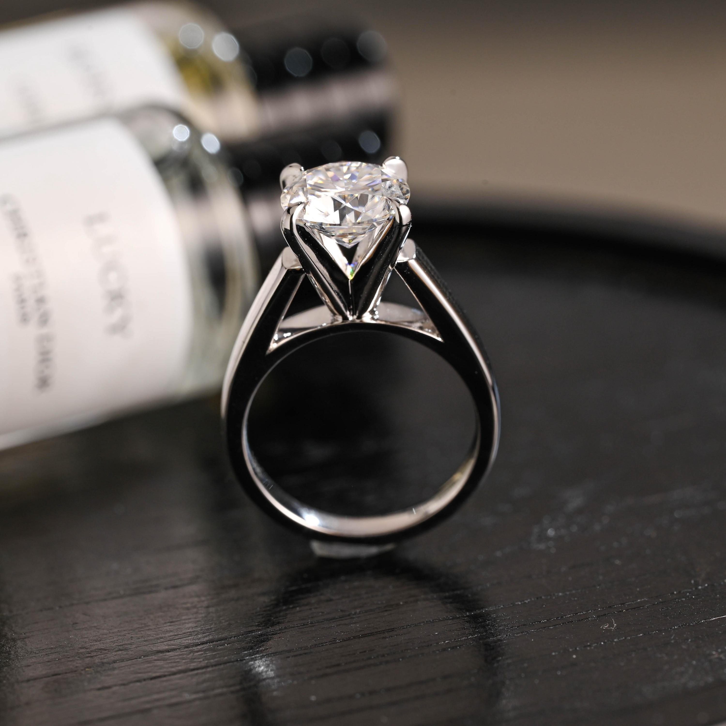 Solid Gold Round Cut Moissanite Engagement Ring, Proposal Ring, Birthday Gift for Women Wife
