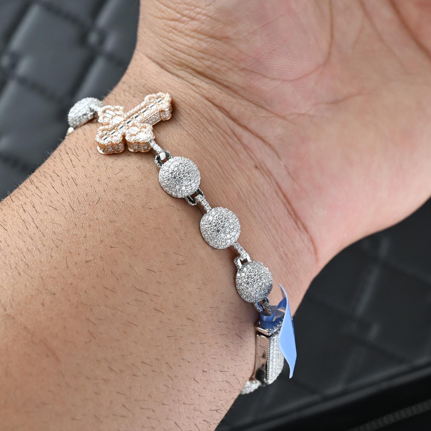 Two-Tone Moissanite Cross Bracelet: 925 Sterling Silver Iced Out Jewelry
